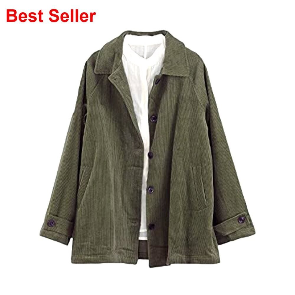 Corduroy Button-Down Jacket with Pockets, Loose Fit for Casual Wear